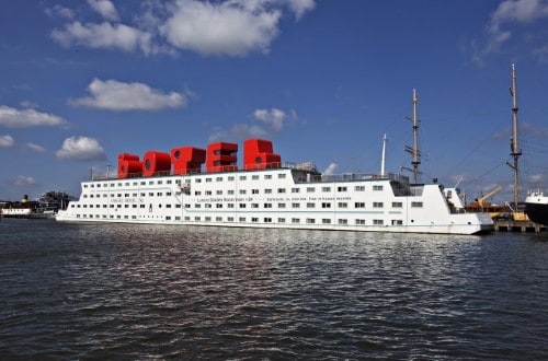 Hotel view at Amstel Botel in Amsterdam, Netherlands. Travel with World Lifetime Journeys