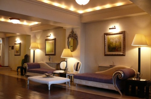 Lounge area at Arc de Triomphe Hotel in Bucharest, Romania. Travel with World Lifetime Journeys