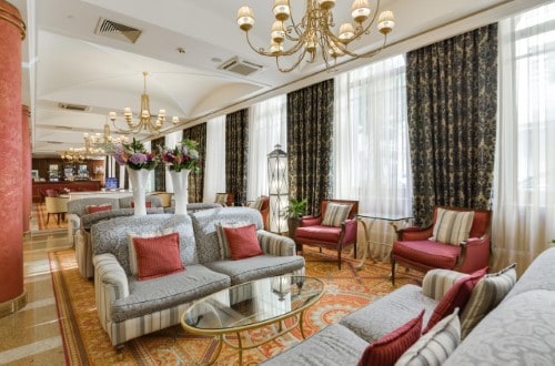 Lounge area at Peter I Hotel in Moscow, Russia. Travel with World Lifetime Journeys