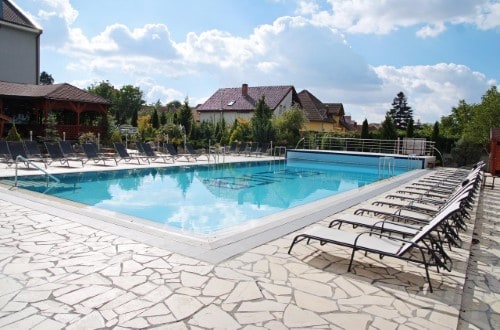 Outside pool at Silver Hotel in Oradea, Romania. Travel with World Lifetime Journeys