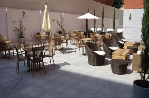 Outside terrace at Eco Alcala Suites in Madrid, Spain. Travel with World Lifetime Journeys