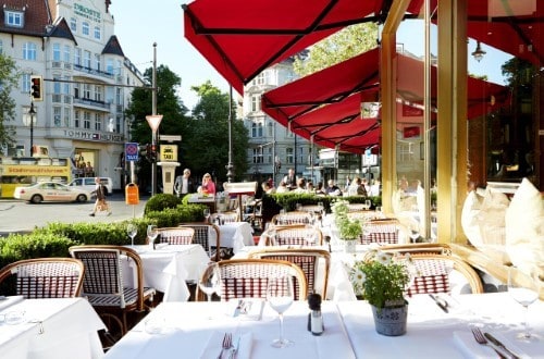 Outside terrace at Kempinski Hotel Bristol in Berlin, Germany. Travel with World Lifetime Journeys