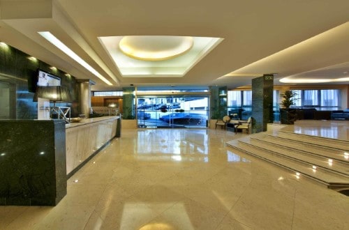 Reception area at Hotel Turim Europa in Lisbon, Portugal. Travel with World Lifetime Journeys