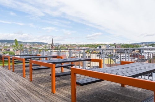 Roof terrace at Comfort Hotel Xpress Youngstorget in Oslo, Norway. Travel with World Lifetime Journeys