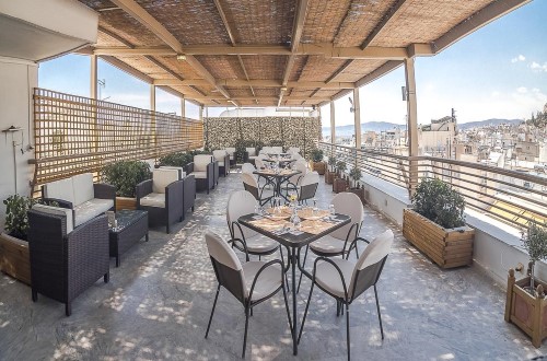 Roof top garden at Hotel Ilissos in Athens, Greece. Travel with World Lifetime Journeys