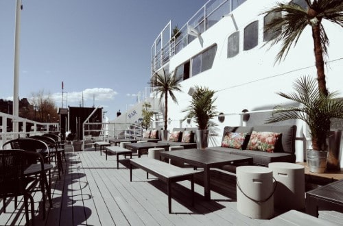 Dock terrace at Rygerfjord Hotel in Stockholm, Sweden. Travel with World Lifetime Journeys