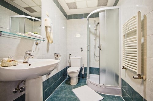 Ensuite bath at Hotel Central in Zagreb, Croatia. Travel with World Lifetime Journeys