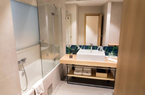 Ensuite bathroom at Academia Hotel in Zagreb, Croatia. Travel with World Lifetime Journeys