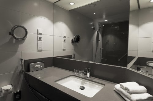 Ensuite bathroom at Hilton Helsinki Strand in Finland. Travel with World Lifetime Journeys