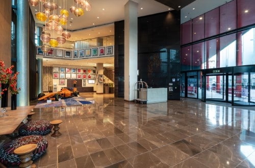 Hotel hall at Hilton London Wembley in United Kingdom. Travel with World Lifetime Journeys