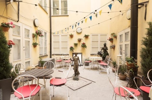 Outside terrace at Lady Hamilton Hotel in Stockholm, Sweden. Travel with World Lifetime Journeys