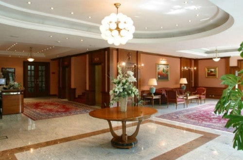 Reception area at Hotel AS in Zagreb, Croatia. Travel with World Lifetime Journeys