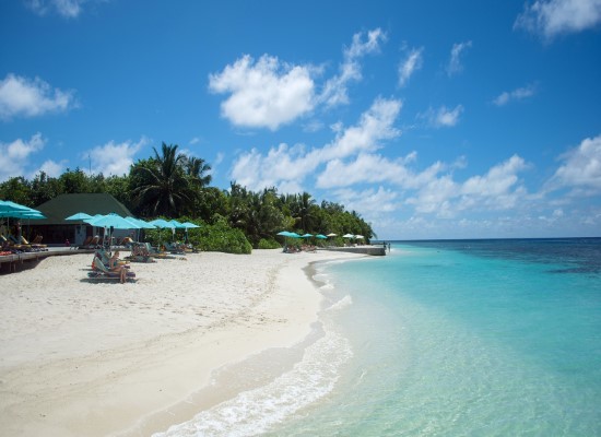 Beach at OBLU Atmosphere Helengeli Maldives. Travel with World Lifetime Journeys