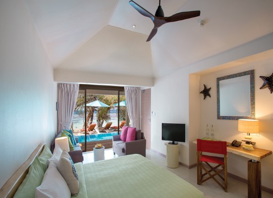 Beach suites with pool at OBLU Atmosphere Helengeli Maldives. Travel with World Lifetime Journeys